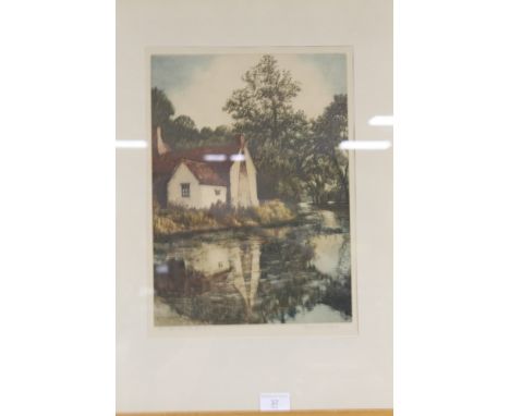 A FRAMED AND GLAZED SIGNED ARTIST PRINT TITLED 'RIVER STOWER BELOW HATFORD LOCK' SIGNED FRANCIS WELLS TOGETHER WITH A PAIR OF