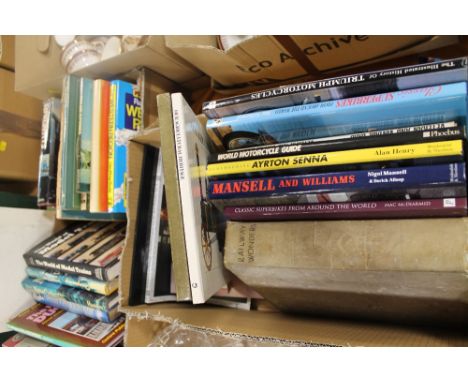 TWO BOXES OF BOOKS, TO INCLUDE SOME MOTORCYCLE AND MODEL RAILWAY INTEREST 
