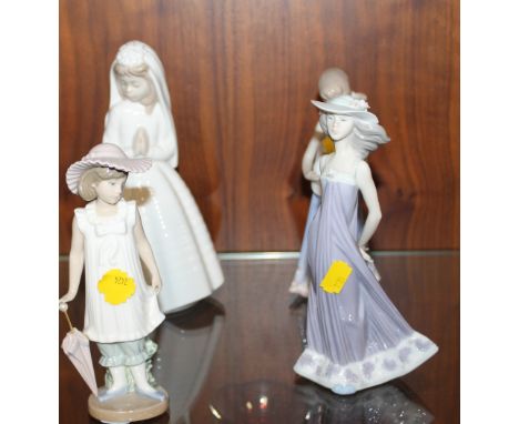 A COLLECTION OF NAO AND LLADRO FIGURES TO INCLUDE A BRIDESMAID, ETC (4)