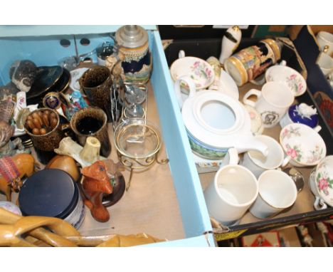 THREE TRAYS OF ASSORTED CHINA AND CERAMICS ETC TO INCLUDE WEDGWOOD, ROYAL WORCESTER, ETC