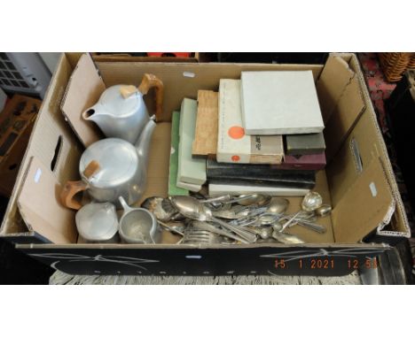 A qty of silver plated flatware, inc. a Piquet ware tea set