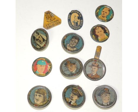 Champion Boys Magazine - printed metal badges of military leaders and sportmen including Baden Powell; Earl Beatty; E Tyldesl