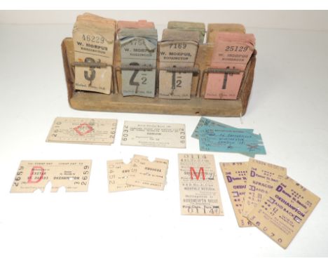 A small quantity of BR(W) used tickets; Honiton Platform Tickets and others together with an original wood ticket rack contai