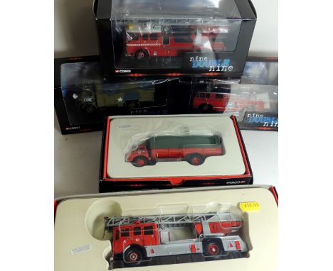 CORGI - Nine Double Nine Fire Service vehicles: CC60304 Bedford Army Fire Service; CC10901 Bedford Clwyd; CC10305 AEC Herefor