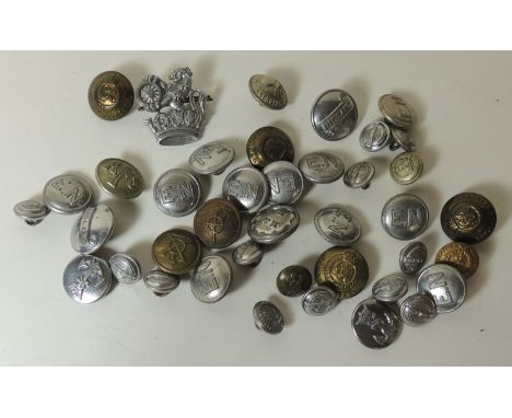 A BR white metal badge, some Midland white metal buttons, LNW small button and other assorted military and other buttons