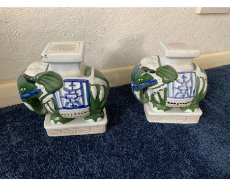 Pair of Ceramic Elephants - 18cm H 