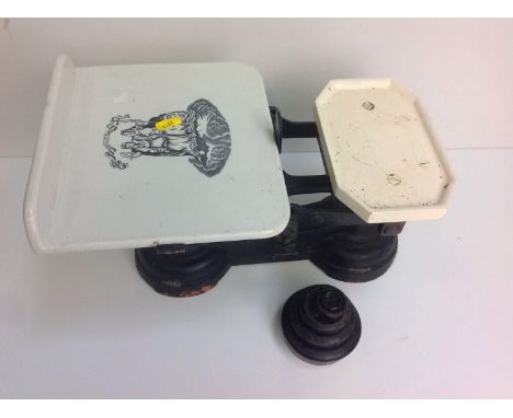 Set of Scales with Transfer Printed Ceramic Plate and Weights 