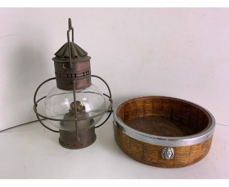 Oil Lamp and Treen Bowl 