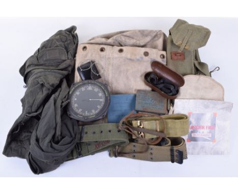 Selection of Military Equipment, including Royal Air Force issue tinted sunglasses in brown tin case, indicator electrical ty