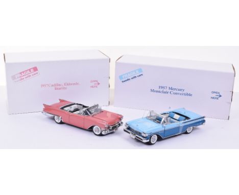 Two Danbury Mint 1:24 Scale Models, 1957 Cadillac Eldorado Biarritz, 1957 Mercury Montclair Convertible, both in excellent to