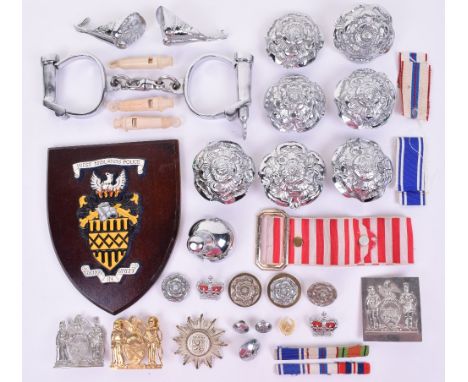 Selection of Police Helmet Fittings, consisting of various rose tops, cox comb fittings and ball top fitting. Pair of HIATT c