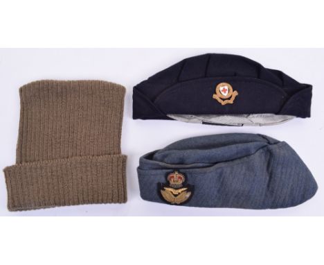 WW2 British Commando Headdress, in khaki wool, good condition. Accompanied by a WRAF stewardess type cap with bullion badge a