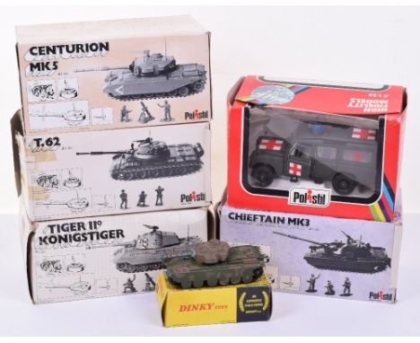 Polistil and Dinky Army Vehicle Models, including Polistil Chieftain MK3, Centurion MK5, T.62, Tiger II Konigstiger, Land Rov