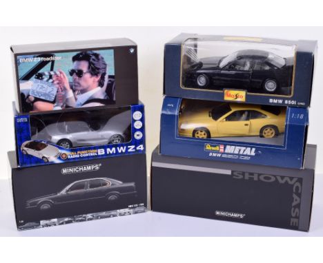 Selection of BMW 1:18 Scale Models, including Minichamps 53i 1988, Maisto 850i 1990, Revell BMW 950 CSii plus others and a Mi