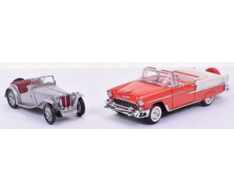 Two Franklin Mint 1:24 Scale Models, 948 MG TC and a 1955 Chevrolet Belair, both models in mint boxed condition. (2 items) 