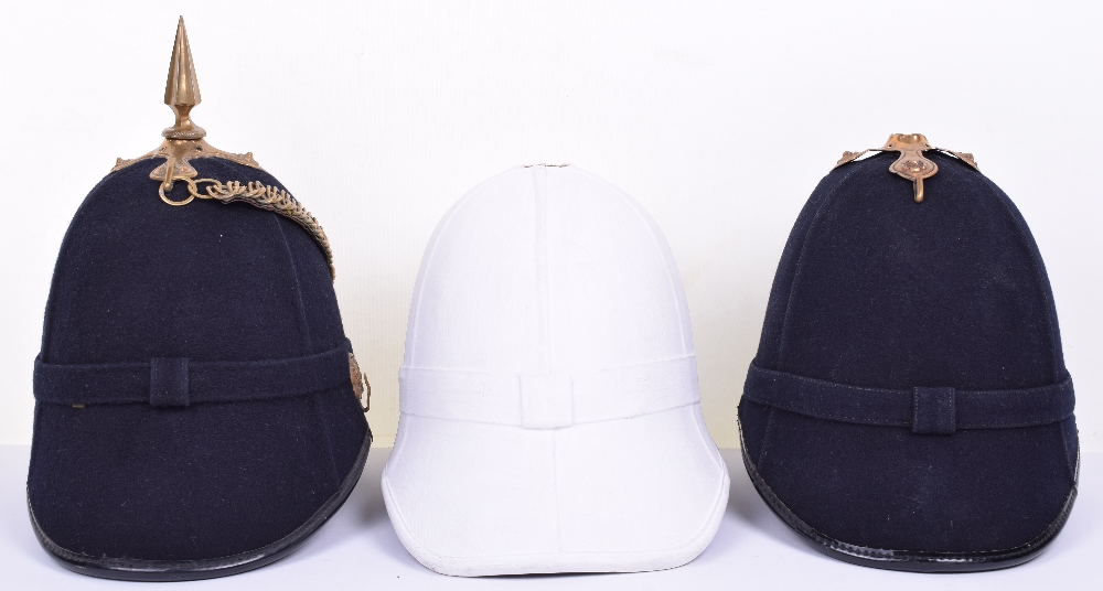 British Army Bandsman Home Service Helmets, blue cloth covered cork