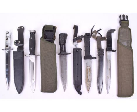 Selection of Military Bayonets, consisting of modern issue British Army SA80 with original scabbard and canvas cover, chromed