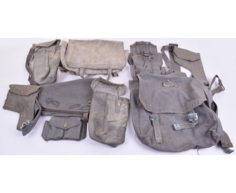 Selection of World War Two Royal Air Force Issue Blue Webbing Equipment, including holsters, side packs, ammunition pouches, 
