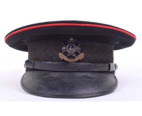 Post 1902 Notts & Derby Regiment Officers Peaked Cap, fine example of the officers dress cap with silver gilt and enamel offi