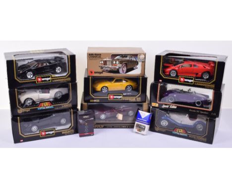 Collection of Burago 1:18 Scale Die-Cast Metal Models, including Rolls Royce Camargue, Lamborghini Countach 1988, Lamborghini