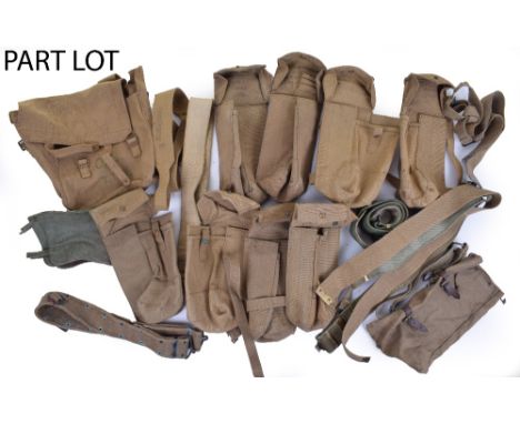 Quantity of British Webbing Equipment, consisting of various waist belts, packs, ammunition pouches, gaiters, most with clear