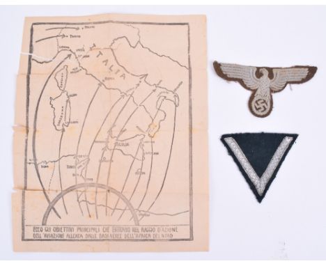 WW2 German RMBO Eastern Territories Tunic Eagle, machine embroidered example, accompanied by a combat tunic rank chevron and 