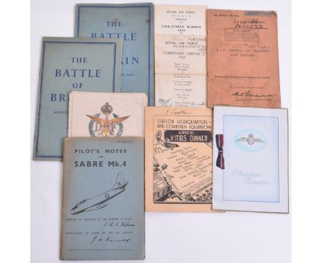 Selection of Royal Air Force Ephemera, consisting of signed RAF Christmas Dinner Menu 1942, similar not signed menu for 1943,