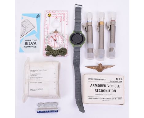 Selection of Modern British Army Items, including compass, first aid kit, and armoured vehicle recognition cards, plus other 