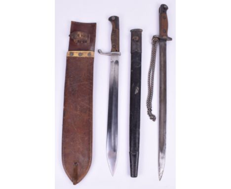 British 1907 Bayonet, complete with its original scabbard. Accompanied by an Imperial German M98/05 Butcher Bayonet without s