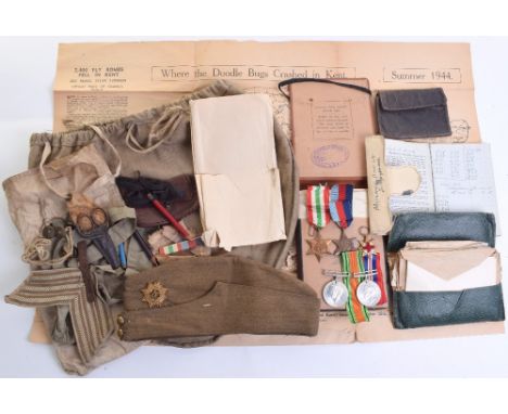 WW2 Grouping of Sergeant G R Coombs RASC / ENSA Mobile Cinema Unit, consisting of his khaki field service cap with brass RASC