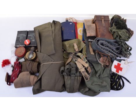 Selection of Military Issue Equipment, including a leather bren gun ammunition pouch as used by the Home Guard during World W