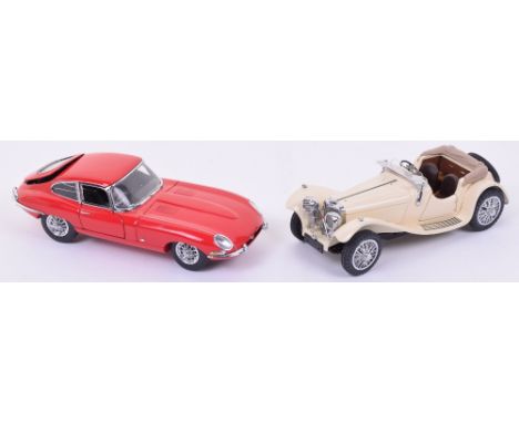 Two Franklin Mint 1:24 Scale Models, E-Type Jaguar and a Jaguar SS100, both models are in mint boxed condition. (2 items)  