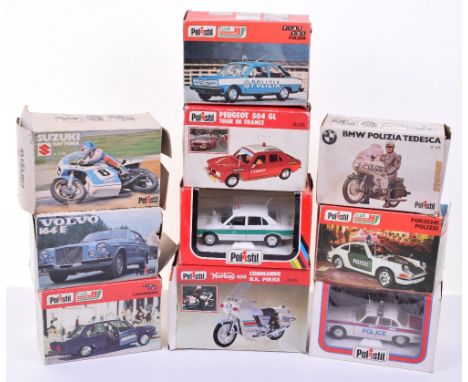 Polistil Die-cast 1:15 Scale Mostly Police Models, including Carabinieri Fiat 131, Polizia Fiat 131, Polizei Porsche, Police 