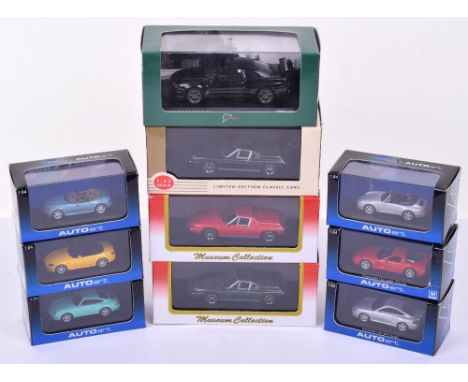 Six AutoArt 1:64 Scale Die-Cast Models, Porsche 911 Turbo, Porsche 993 Cabrio, Porsche 993 Coupe, BMW Z3 Roadster, Honda S 20