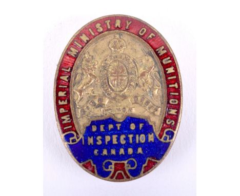 Imperial Ministry of Munitions Department of Inspection Canada Lapel Badge, fine gilt and enamel lapel badge, remaining in go