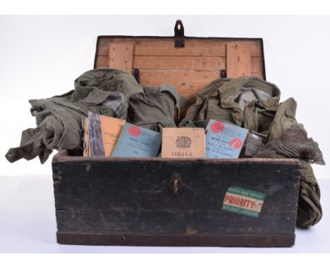 Trunk of British Military Items, including two large tank suits in denim, one dated 1954 the other 1956, accompanied by vario