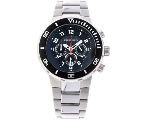 case: steel - bracelet: steel - quartz - box and documents - date, chronograph - 2 (good) - diameter: 46 mm - length bracelet