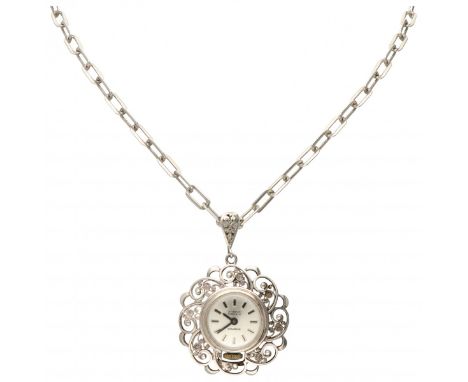 Hand-winding, with Ekstro chain. L chain: 80 cm and LxW watch: 4.5 x 3.1 cm. Weight: 26.4 gram.
