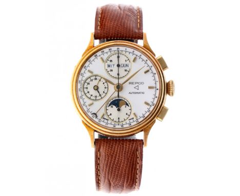 case: 18 karat gold - strap: leather - automatic, the movement is in perfect working order - triple date, chronograph, moonnp