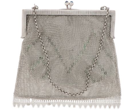 Pouch made of chain mail, with chain and bracket with guilloche decorations. Germany, Pforzheim, Lutz &amp; Weiss, early 20th