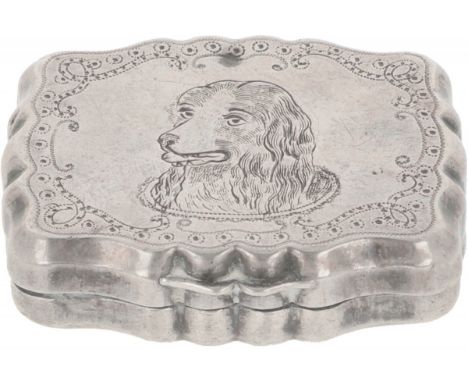 Rectangular model with engraved Biedermeier decorations and an image of a dog. The Netherlands, Schoonhoven, Gerrit van der D