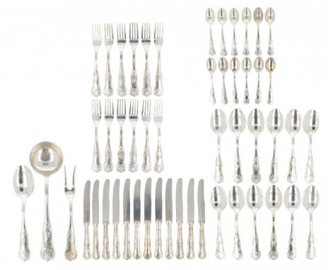 Consisting of: 12 dinner forks, 12 dinner knives, 12 dinner spoons, 12 dessert spoons, a soup ladle and 2 serving spoons. 20t