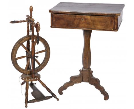 The work table with rectangular top above a single drawer with compartments, standing on a baluster-shaped colomn ending in a