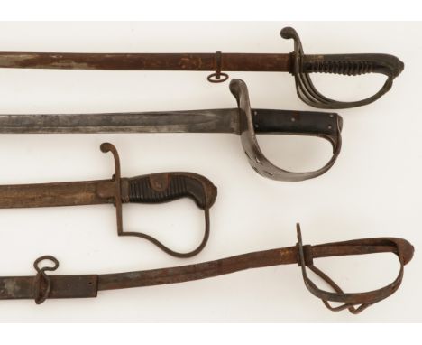 A.w. (2) Cavalry-sabres (one with missing scabbard), and (2) Officers' sabres (one missing its scabbard). Estimate: € 100 - €