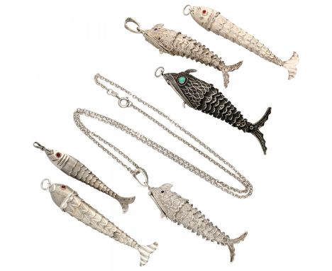 Including three perfume pendants with lockable space for a perfume-soaked cloth. One pendant with chain, all with colored sto