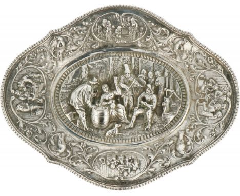 Cast model with embossed decorations as well as cartouches with depicted figures. The Netherlands, Haarlem, Zaanland silversm