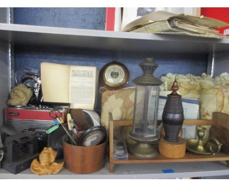 A vintage Roberts Radio and mixed items to include a Rollei camera, scissors, treen and metalware 