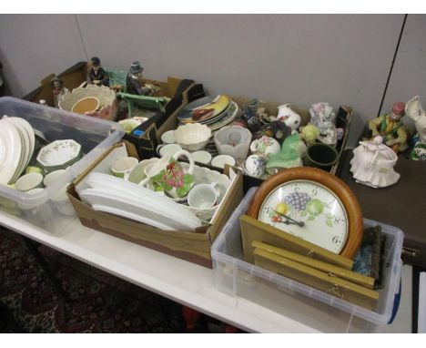A mixed lot to include a Johnson Brothers tea service, a typewriter, wall clocks, collectors plates and other items 