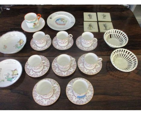 A set of eight Royal Doulton Crown Derby 'Brittany' coffee cans with saucers, together with Shelley nursery china including t