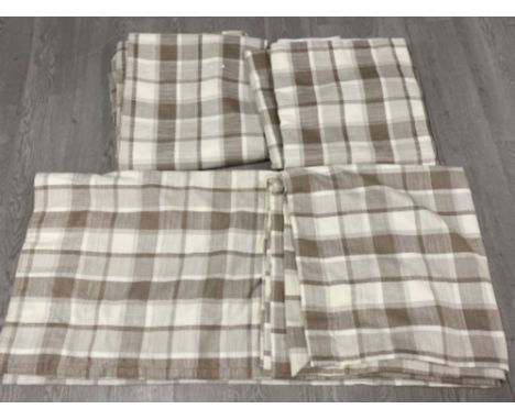 Fully lined custom made natural checked curtains -2x W400x262cm drop &amp; 1x W520x262 cm drop